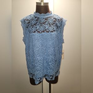 Nanette Lepore X Large,  light blue sleevless lace top